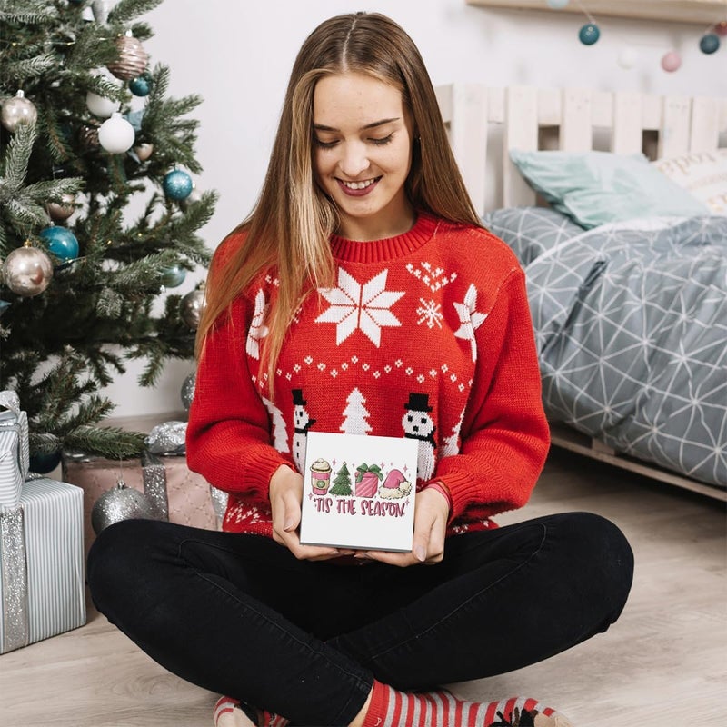FXEFXE Pink Christmas Decor, Pink Christmas Bathroom Decor, Girly Decoration, Wooden Box Sign Winter Latte Santa Presents Tree Coffee Home Bedroom Desk Decoration - Image 3
